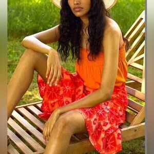 Anthropologie Danielle Duer Tiered Mini Skirt Small Orange Tangerine Boho Ruffle